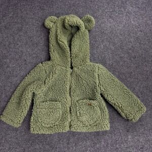 7 For All Mankind Baby Boys Girls Green Teddy Bear Fleece Hooded Jacket 6-9 MOS